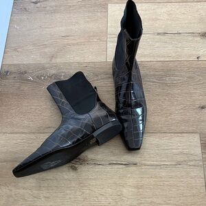 Toteme Dark Brown Croc-Embossed Chelsea Boots - Classic Slip-On Style